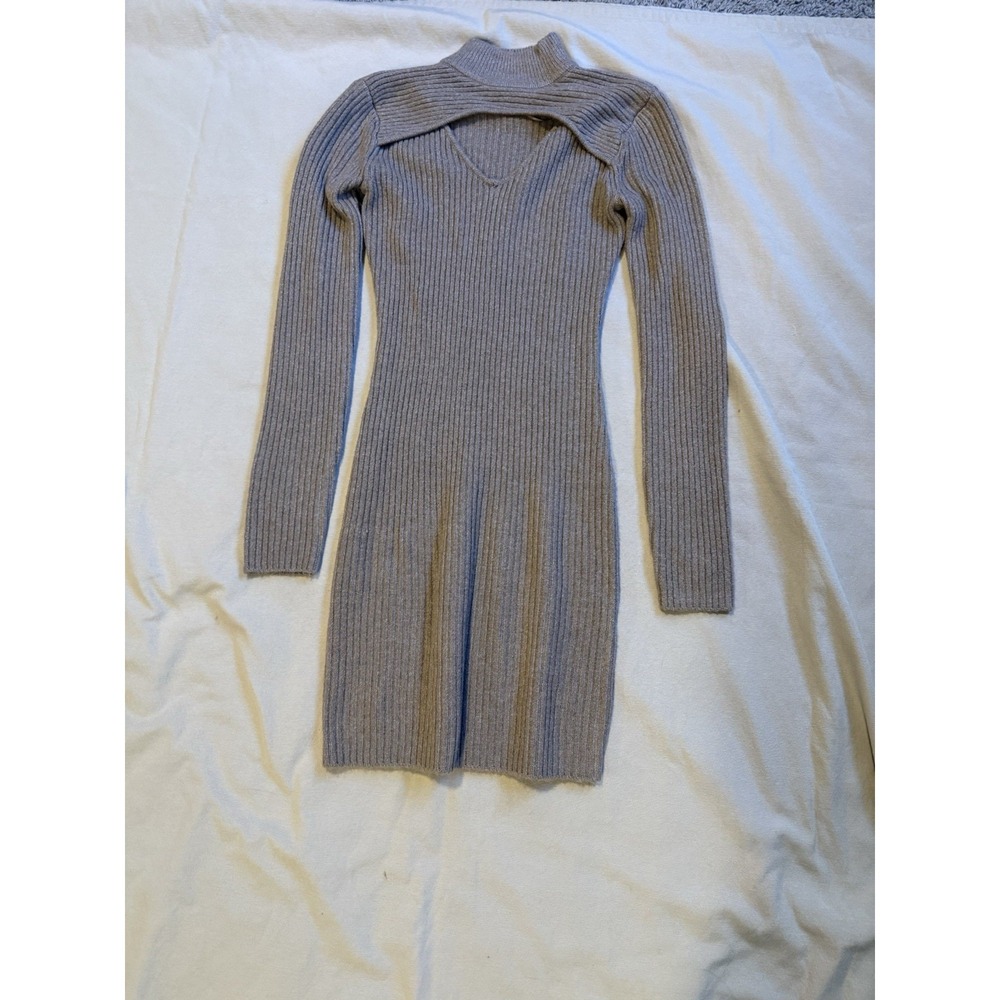 Olive + Oak Key Hole Cut Out Sweater Dress Driftwood Brown Women's Size M
